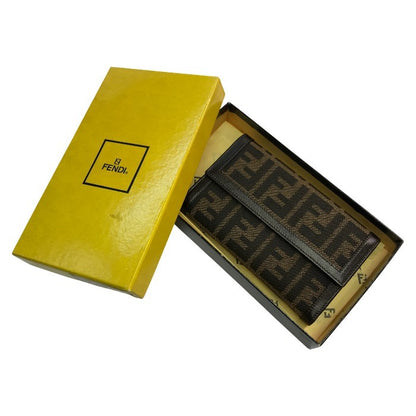 FENDI フェンディ 財布 レディース ズッカ柄 3つ折り 小銭入れ 定期入れ ブラウン 30858 中古 T1