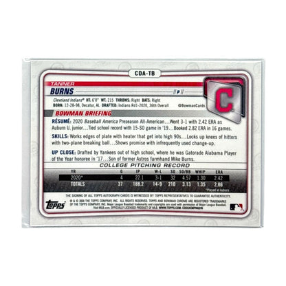 TOPPS MLBカード BOWMAN CHROME 1ST TANNER BURNS CLEVELAND INDIANS /150 #CDA-TB 中古 IT1