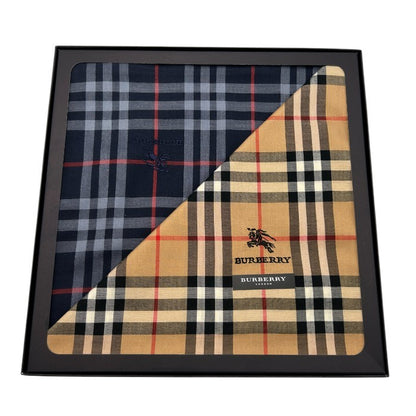 未使用品 BURBERRY バーバリー ハンカチ 2枚 セット チェック柄 ブラウン ネイビー レディース おしゃれ 中古 W４
