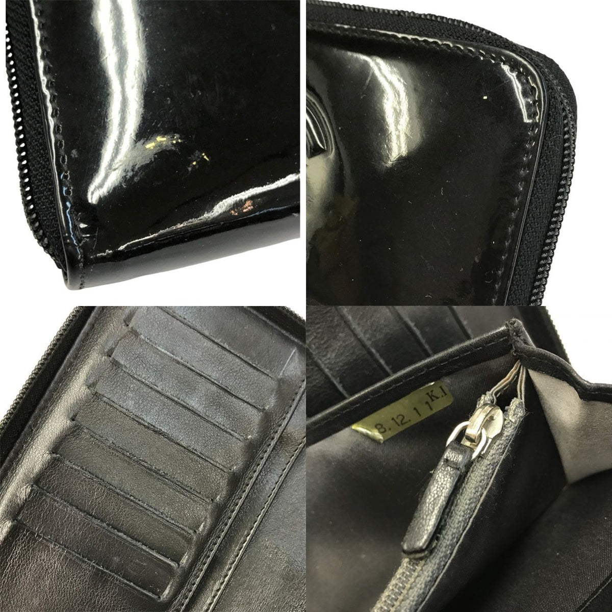 CHANEL シャネル 長財布 2つ折り エナメル カメリア ラウンドジップ ブラック 中古 T1