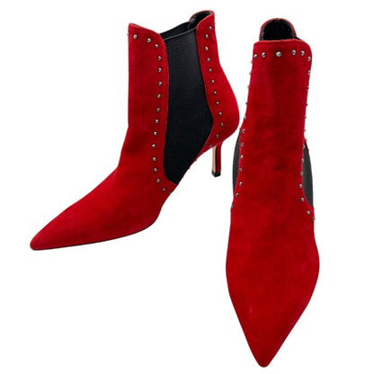 ZARA WOMAN ザラ ウーマン スタッズ スエード ショート ブーツ レッド 36 (約23.5cm) サイドゴア 靴 シューズ 秋 冬 レディース 中古 W４