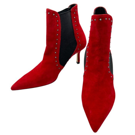 ZARA WOMAN ザラ ウーマン スタッズ スエード ショート ブーツ レッド 36 (約23.5cm) サイドゴア 靴 シューズ 秋 冬 レディース 中古 W４