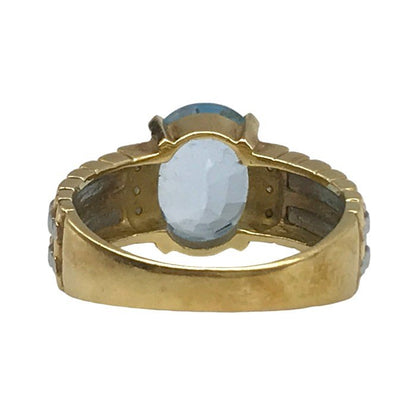 K18/Pt900 リング レディース ベルトデザイン 水色石 メレダイヤ イエローゴールド 12号 中古 T1