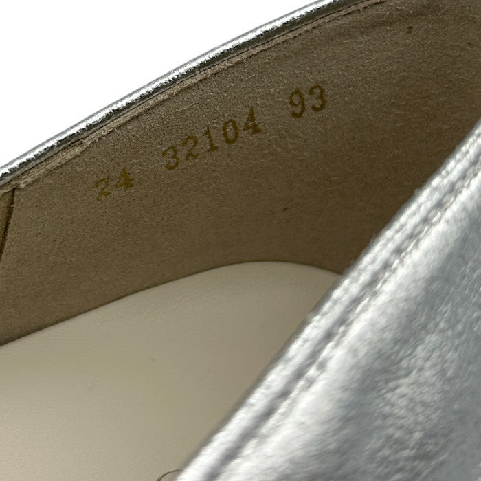 LETALON ルタロン スクエアVカット 4cm パンプス 24.5cm シルバー 靴 シューズ レディース ヒール 中古 W４