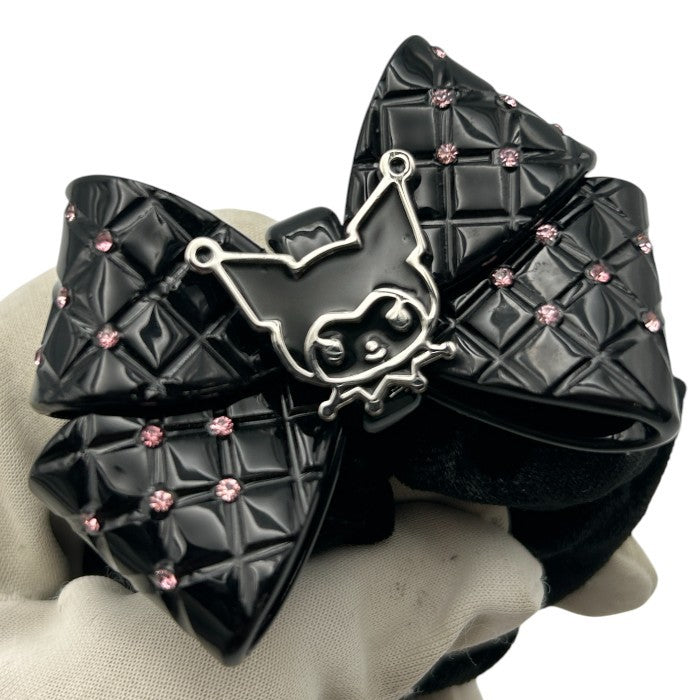 Sanrio サンリオ クロミ ベロア シュシュ BLACK＆CHECK ヘアアクセサリー キャラクター かわいい リボン ヘアゴム 中古 W４