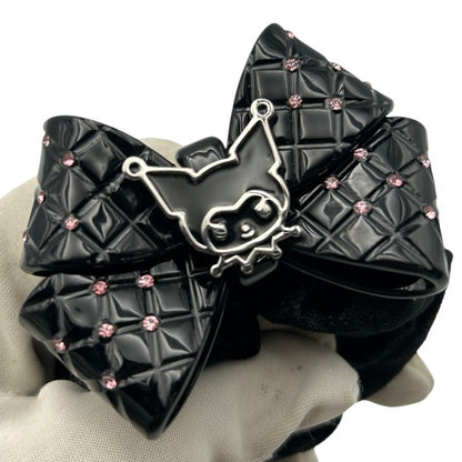 Sanrio サンリオ クロミ ベロア シュシュ BLACK＆CHECK ヘアアクセサリー キャラクター かわいい リボン ヘアゴム 中古 W４