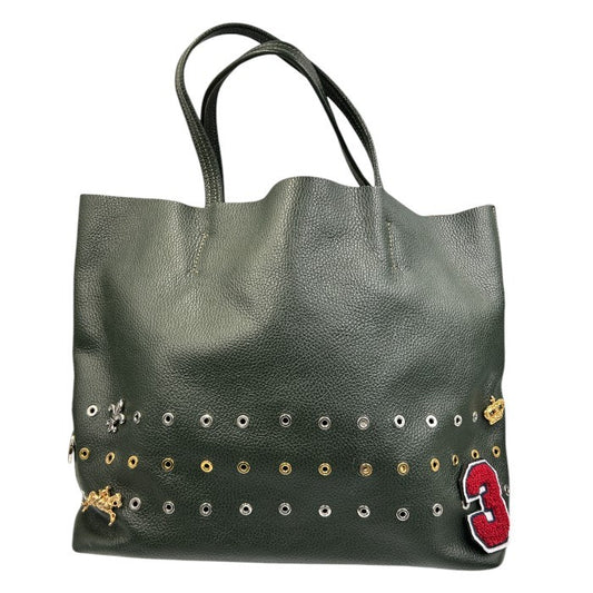 Bagolo バゴロ トートバッグ レディース ピンバッジ レザー カーキグリーン 鞄 本革 通勤 かわいい 中古 W1