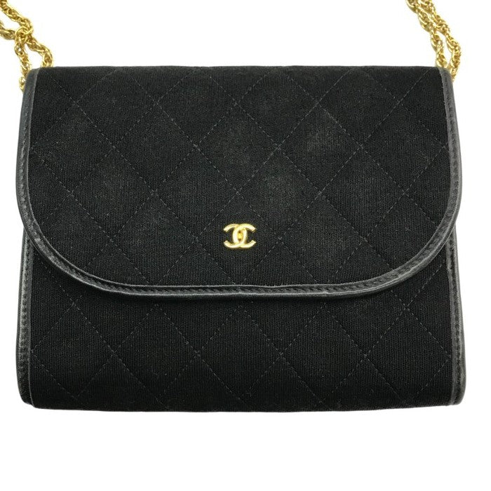 CHANEL シャネル ショルダーバッグ レディース コットンジャージ マトラッセ チェーンショルダー ココマーク ヴィンテージ ブラック 中古 T1