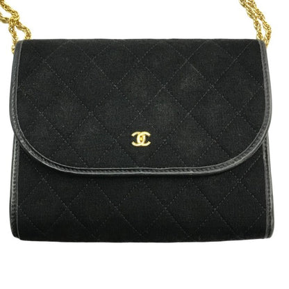 CHANEL シャネル ショルダーバッグ レディース コットンジャージ マトラッセ チェーンショルダー ココマーク ヴィンテージ ブラック 中古 T1