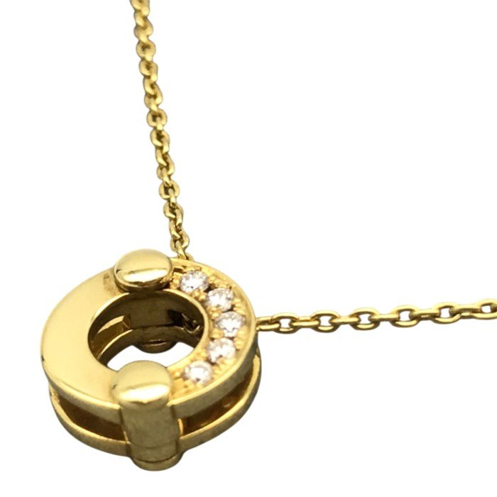 俄 NIWAKA K18/ダイヤモンド0.05ct ネックレス レディース ラウンド リング 750 イエローゴールド 45cm 中古 T1