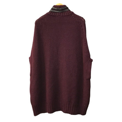 Salvatore Ferragamo サルヴァトーレ フェラガモ ポンチョ レディース ニット ロング カーディガン ベルト ボルドー Lサイズ 中古 T1