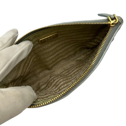 PRADA プラダ フラットポーチ 1M1152 グレー 小物入れ ブランド かわいい おしゃれ ミニ 中古 W４