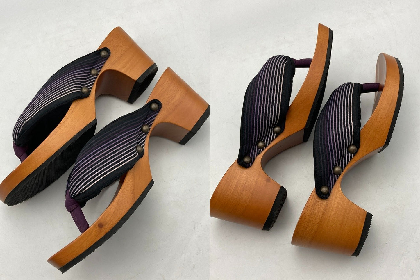 mizutori みずとりの下駄 hitete 6.5 紫流 黒・紫（小倉 縞縞) サイズL レディース 中古 D4