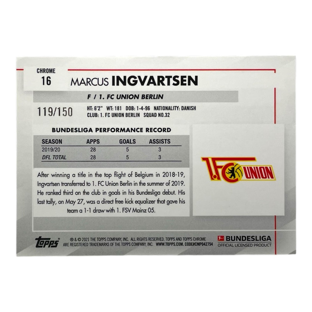 TOPPS サッカーカード CHROME MARCUS INGVARTSEN UNION BERLIN /150 #16 中古 IT2