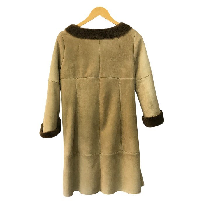 BALLSEY ボールジー ムートンコート レディース 冬 ミドル丈 リアルムートン 羊革 ノーカラー ベージュ 38サイズ 11-08-74-08206 中古 T1
