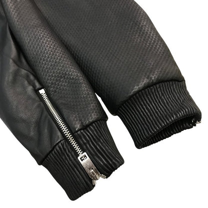 DIESEL ディーゼル レザーパーカー メンズ シープスキン 羊革 フルジップ ジャケット エンボス加工 フード ブラック Mサイズ 中古 T1