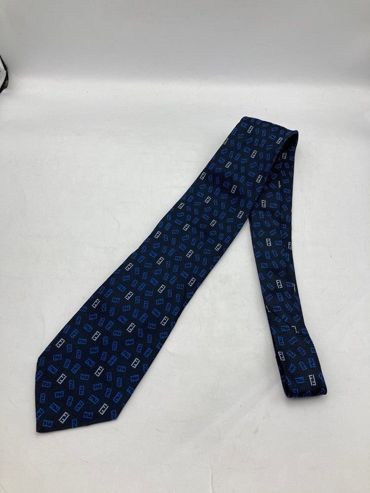 FENDI フェンディ ズッカ柄 ネクタイ シルク100％ ダークネイビー 中古 D4