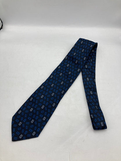 FENDI フェンディ ズッカ柄 ネクタイ シルク100％ ダークネイビー 中古 D4