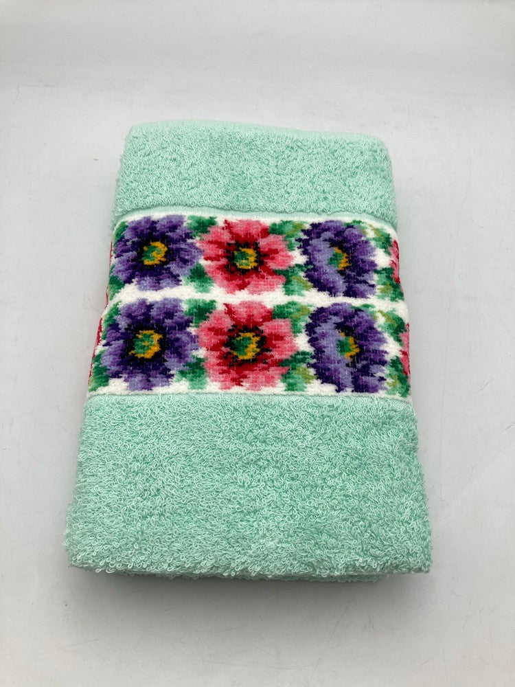 FEILER フェイラー 花柄 フェイスタオル ミントグリーン 中古 D4