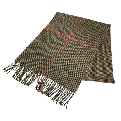 Johnstons of Elgin ジョンストンズ カシミヤマフラー レディース 千鳥格子柄 フリンジ ブラウン 184×35cm 中古 T1