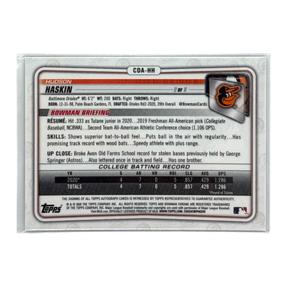 TOPPS MLBカード BOWMAN CHROME 1ST HUDSON HASKIN BALTIMORE ORIOLES /150 #CDA-HH 中古 IT1