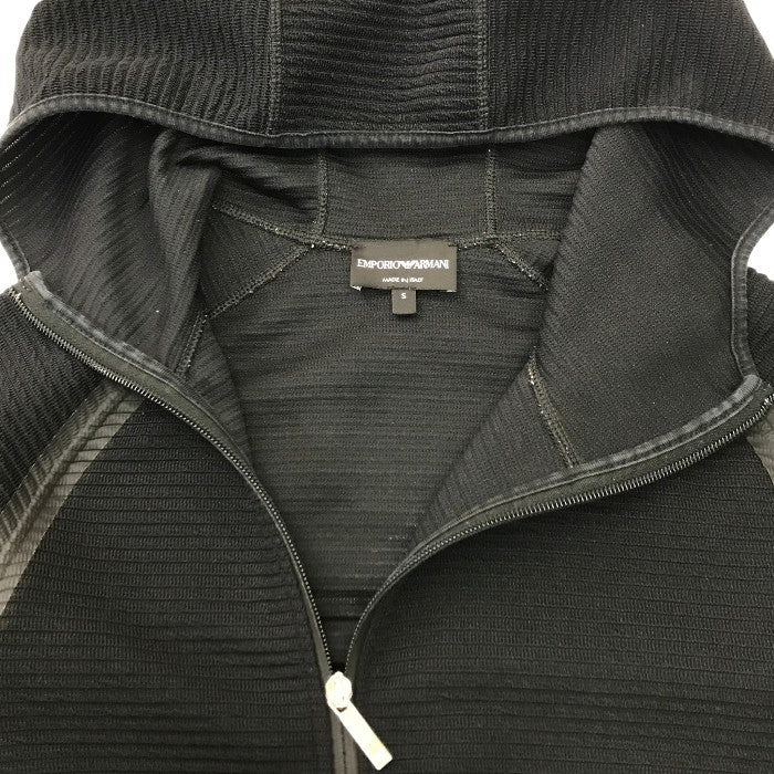 EMPORIO ARMAN エンポリオアルマーニ パーカー メンズ オールシーズン アシンメトリー フルジップ フード ジャケット ブラック Sサイズ 中古 T1