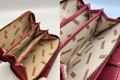 SNOOPY スヌーピー 2つ折り財布 コンパクト ラウンドファスナー 刺繍 レッド 中古 D4