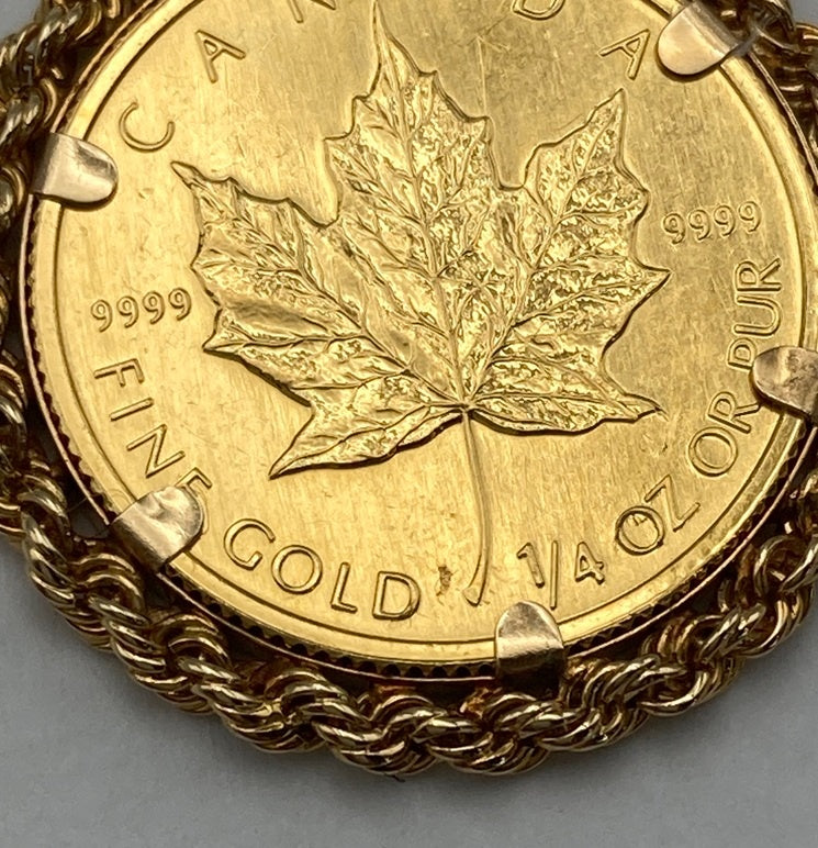 K24/18 純金コイン 1/4オンス メイプルリーフ エリザベス2世 ペンダントトップ 中古 D4