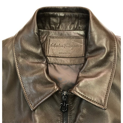 Salvatore Ferragamo サルバトーレフェラガモ レザージャケット メンズ シングルブレスト フルジップ ブラウン 54サイズ 中古 T1