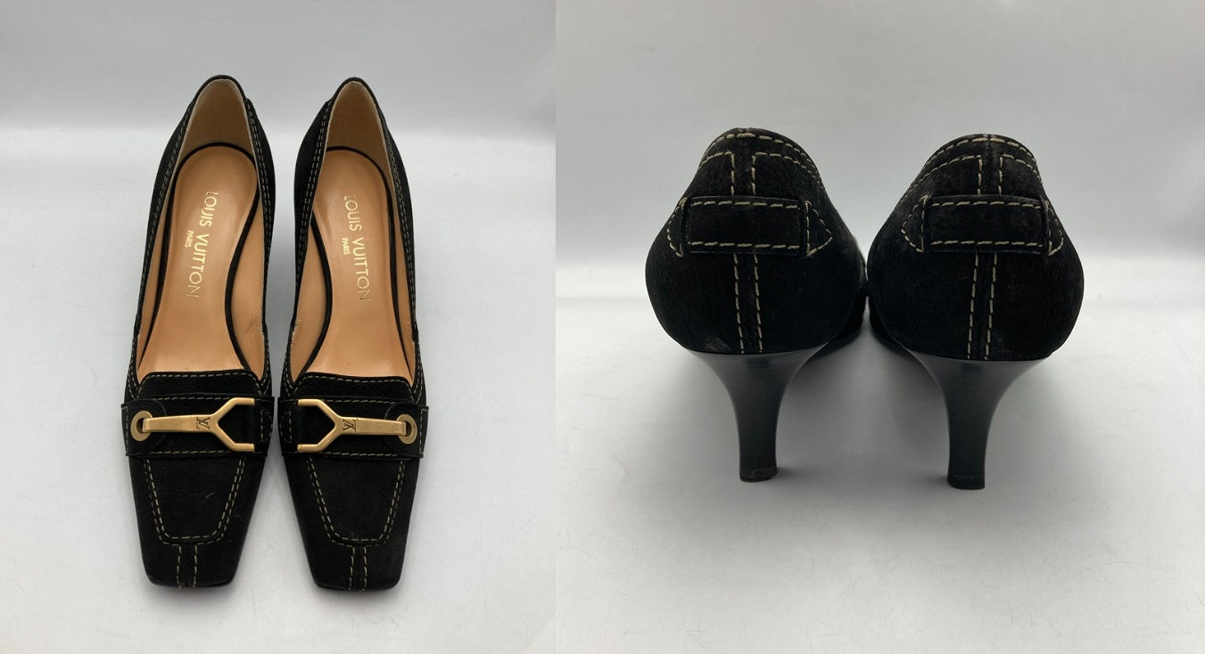 LOUIS VUITTON ルイヴィトン スエード パンプス サイズ37 ブラック 中古 D4