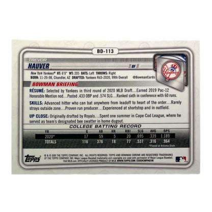 TOPPS MLBカード BOWMAN CHROME 1ST TREVOR HAUVER NEW YORK YANKEES #BD-113 中古 IT2