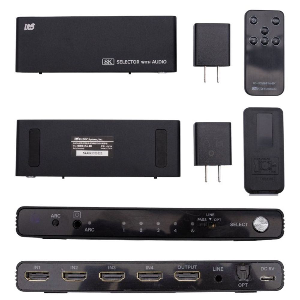 ラトックシステム 8K 60Hz 4K 120Hz 音声分離 4入力1出力 HDMI セレクター RS-HDSW41A-8K 切替器 ARC HDR 中古 a1