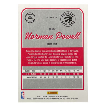 PANINI NBAカード DONRUSS OPTIC PRIZM NORMAN POWELL TORONTO RAPTORS #109 中古 IT2