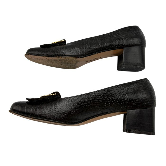 ジャンク品 Salvatore Ferragamo サルヴァトーレ フェラガモ クロコ調 スエード パンプス 87960A48 6(約23.5cm) 靴 シューズ レザー レディース 中古 W４