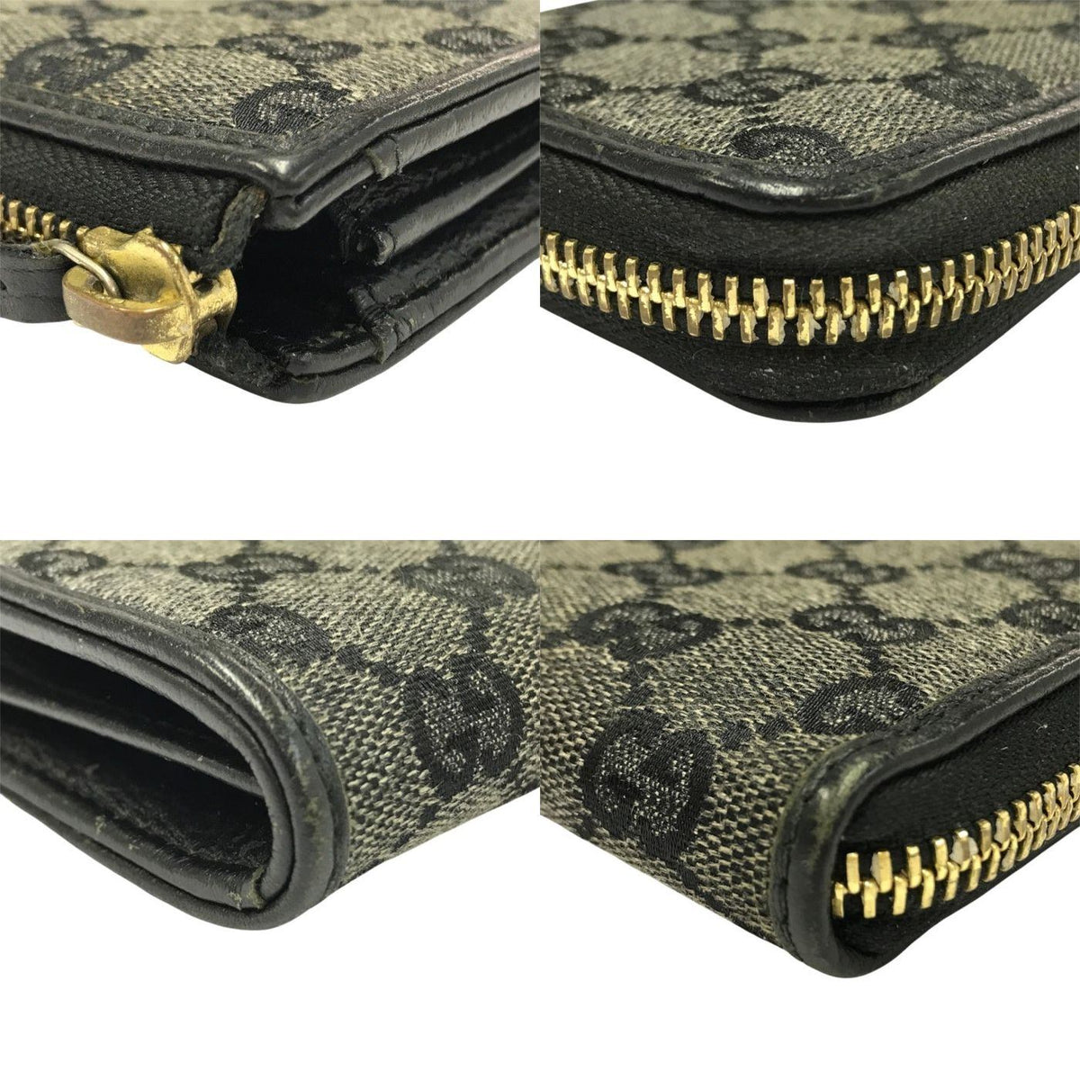 GUCCI グッチ GGキャンバス 長財布 レディース L字ファスナー スリム ジャガード ブラック/グレー 268917 中古 T1