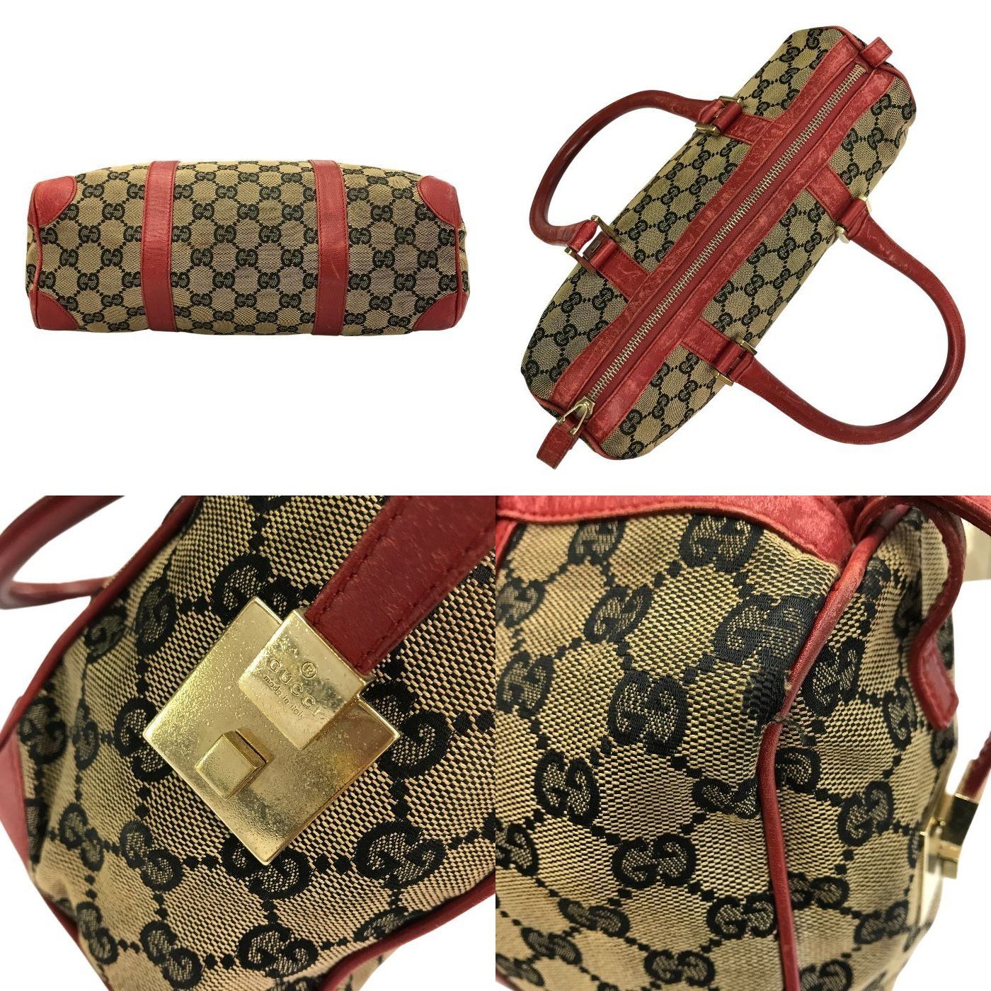 GUCCI グッチ GGキャンバス ミニボストンバッグ レディース レザー ショルダー ハンドバッグ グレー/レッド 0851 中古 T1
