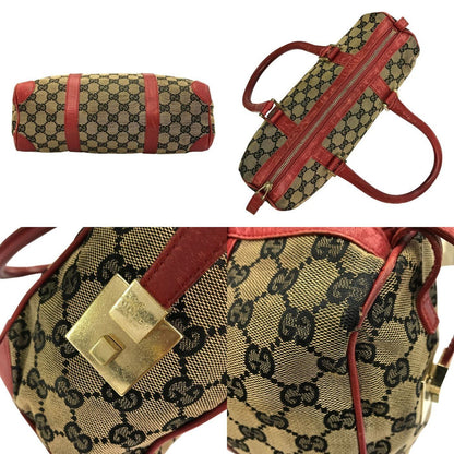 GUCCI グッチ GGキャンバス ミニボストンバッグ レディース レザー ショルダー ハンドバッグ グレー/レッド 0851 中古 T1