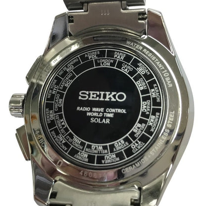 SEIKO セイコー BRIGHTZ ブライツ ワールドタイム 腕時計 メンズ ソーラー 電波 アナログ ブラック/シルバー 8B54-0BC0 中古 T1