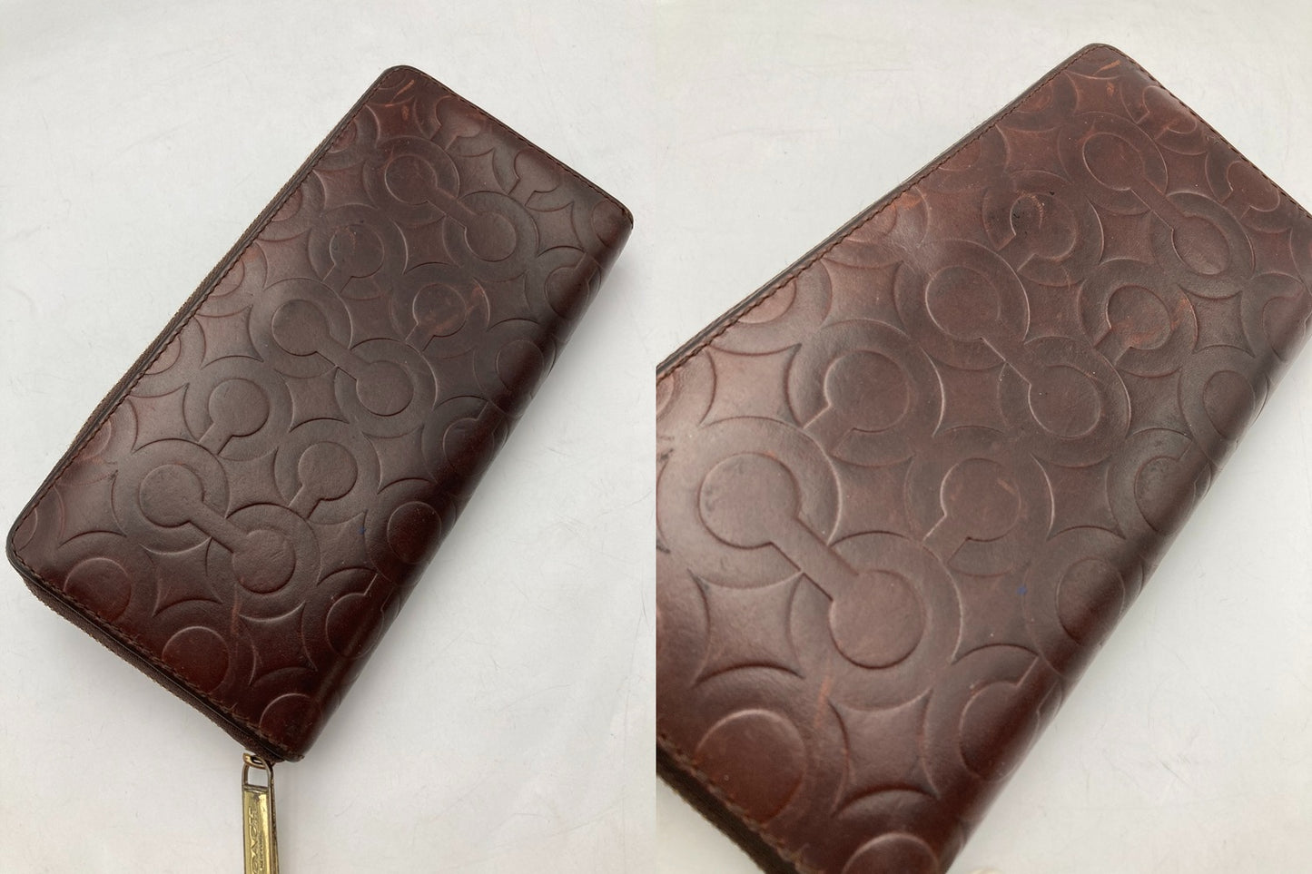 COACH コーチ 型押しレザー シグネチャー ラウントファスナー 長財布 中古 D4