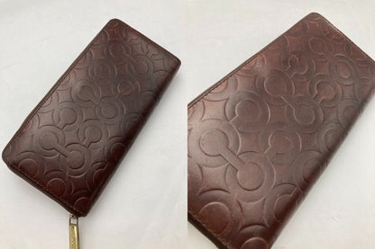 COACH コーチ 型押しレザー シグネチャー ラウントファスナー 長財布 中古 D4