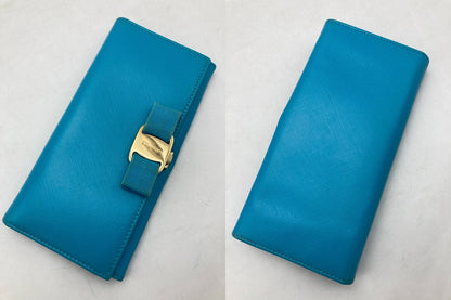 Salvatore Ferragamo フェラガモ ヴァラリボン 2つ折り長財布 中古 D4