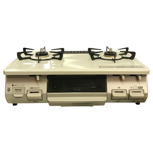 リンナイ ガステーブル クリームベージュ 都市ガス用 水無し片面焼きグリル 据え置き コンロ ガスレンジ 左強火力 RTE597BEL 中古 T1