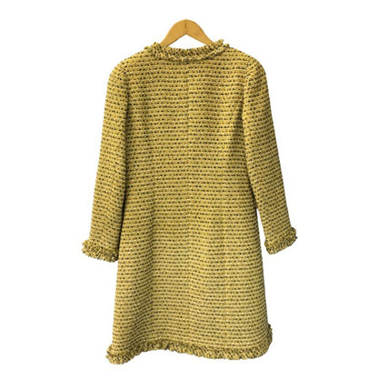 Rene ルネ TISSUE ロングコート レディース 冬 ツイード ノーカラー ダブルジッパー イエロー系 34サイズ 6943240 中古 T1