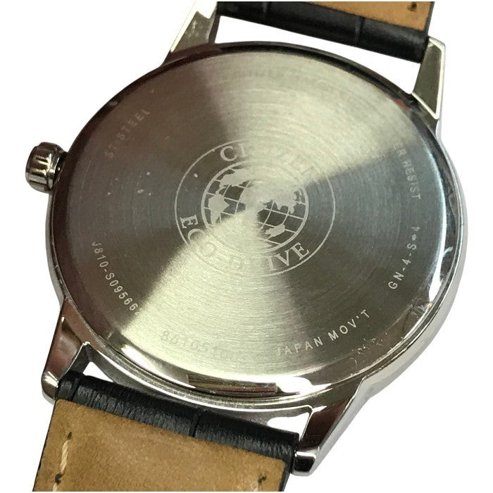 CITIZEN シチズン エコドライブ 腕時計 メンズ アナログ ソーラー Eco-Drive デイト SS レザーバンド シルバー/ブラック J810-S095662 中古 T1