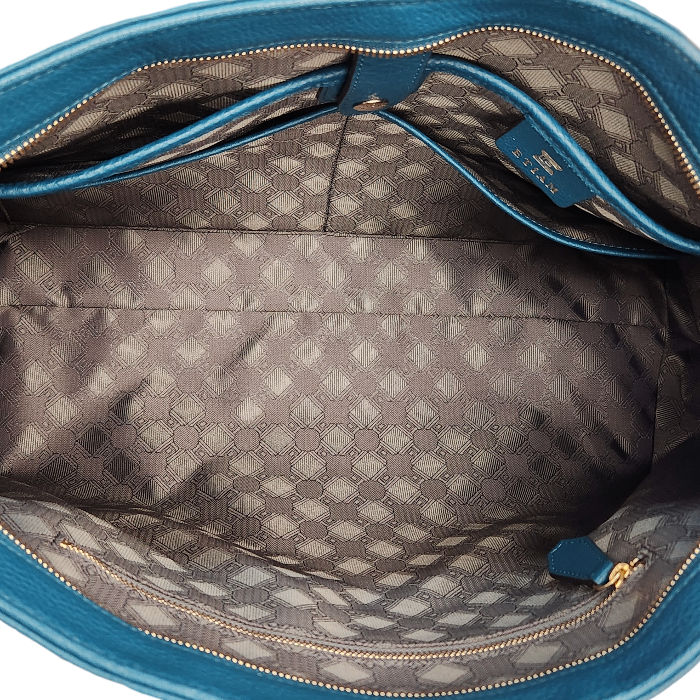 ETiAM エティアム Unite シュリンク サイドベルトブリーフケース メンズ シボ レザー 無地 ターコイズブルー ETKB-024 中古 T1