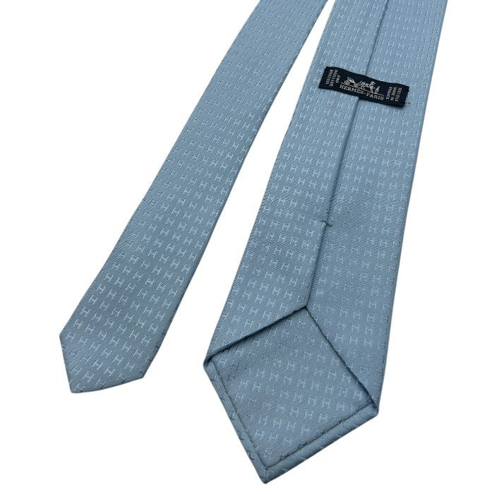 HERMES エルメス ネクタイ H030189T 61 ジャガード ファソネ H シルク100% ブルーシェル 30106 メンズ ビジネス 総柄 おしゃれ ブランド 水色 中古 W４