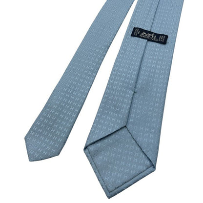 HERMES エルメス ネクタイ H030189T 61 ジャガード ファソネ H シルク100% ブルーシェル 30106 メンズ ビジネス 総柄 おしゃれ ブランド 水色 中古 W４