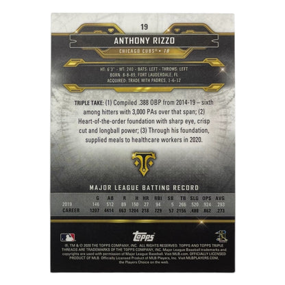 TOPPS MLBカード TRIPLE THREADS ANTHONY RIZZO CHICAGO CUBS /50 #19 中古 IT2