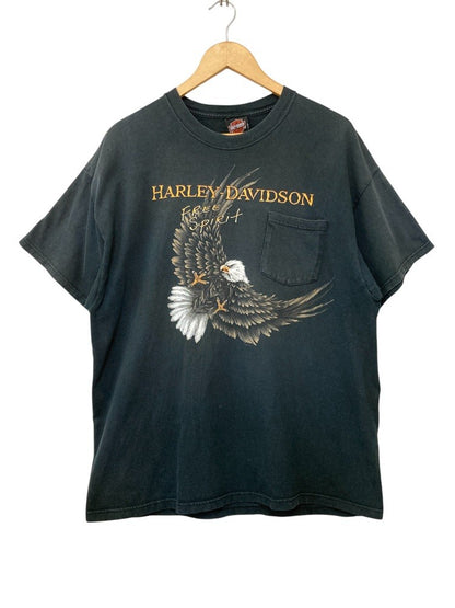 ヘインズ Hanes Harley-Davidson ハーレーダビッドソン ポケット プリントTシャツ イーグル サイズXL 中古 D4