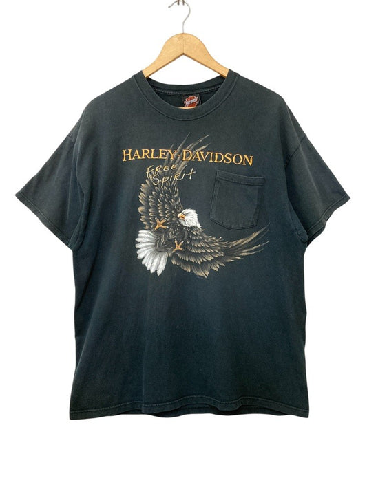 ヘインズ Hanes Harley-Davidson ハーレーダビッドソン ポケット プリントTシャツ イーグル サイズXL 中古 D4